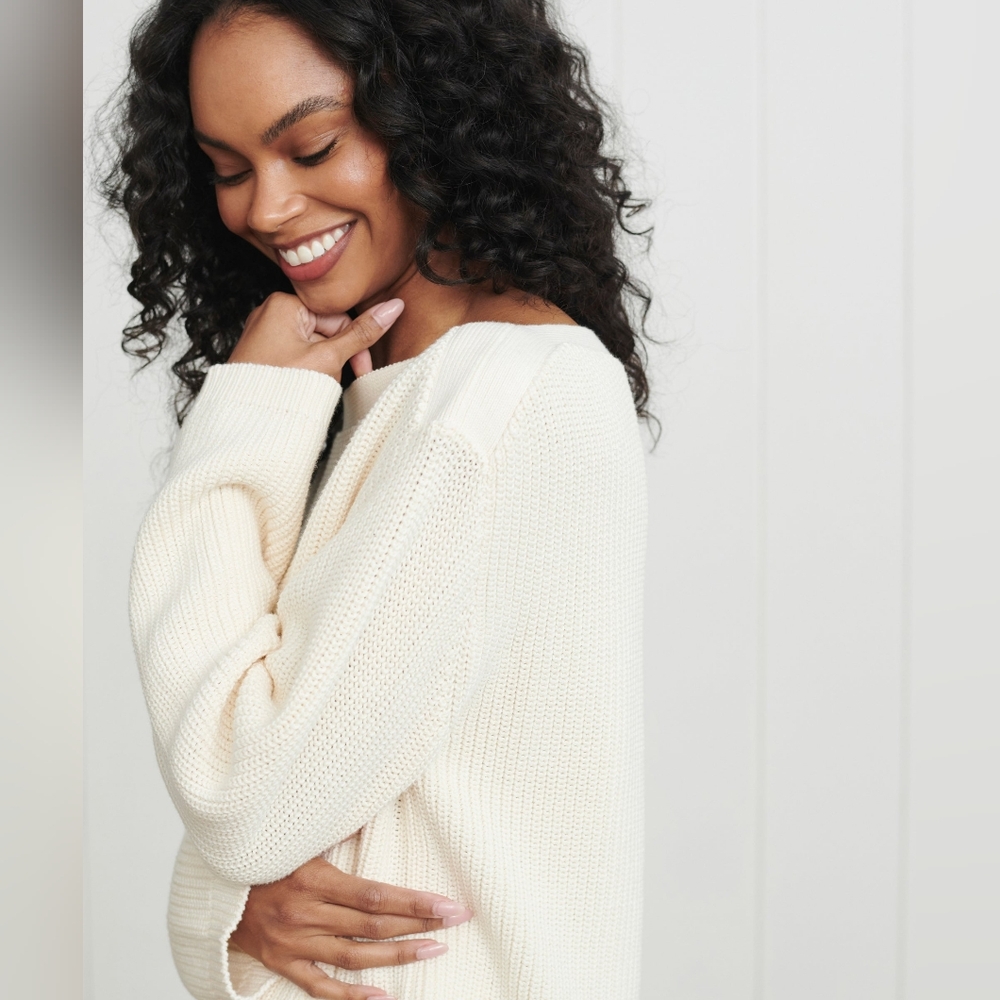 NWT Jenni Kayne Cashmere Boatneck Sweater Ivory Medium/Small HP Oversized - Picture 8 of 11